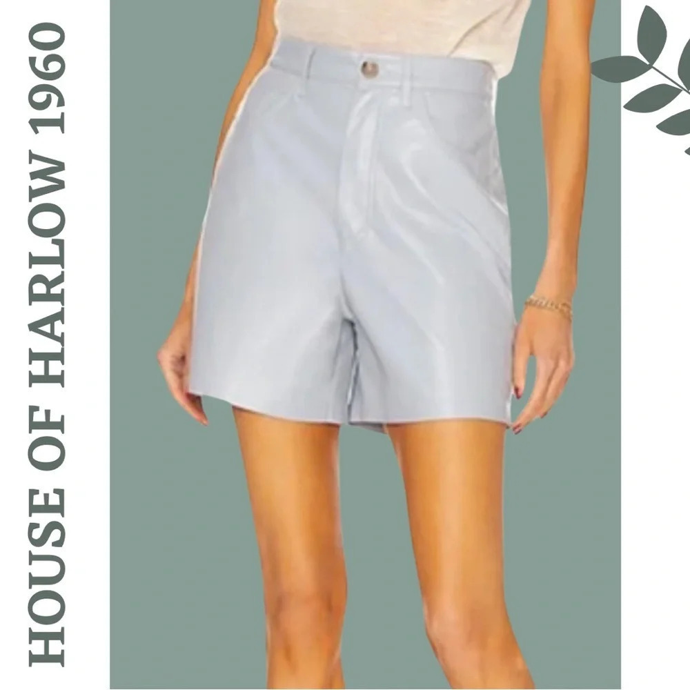 House of Harlow 1960 Faux Leather Shorts – Size S – Light Blue Vegan Leather